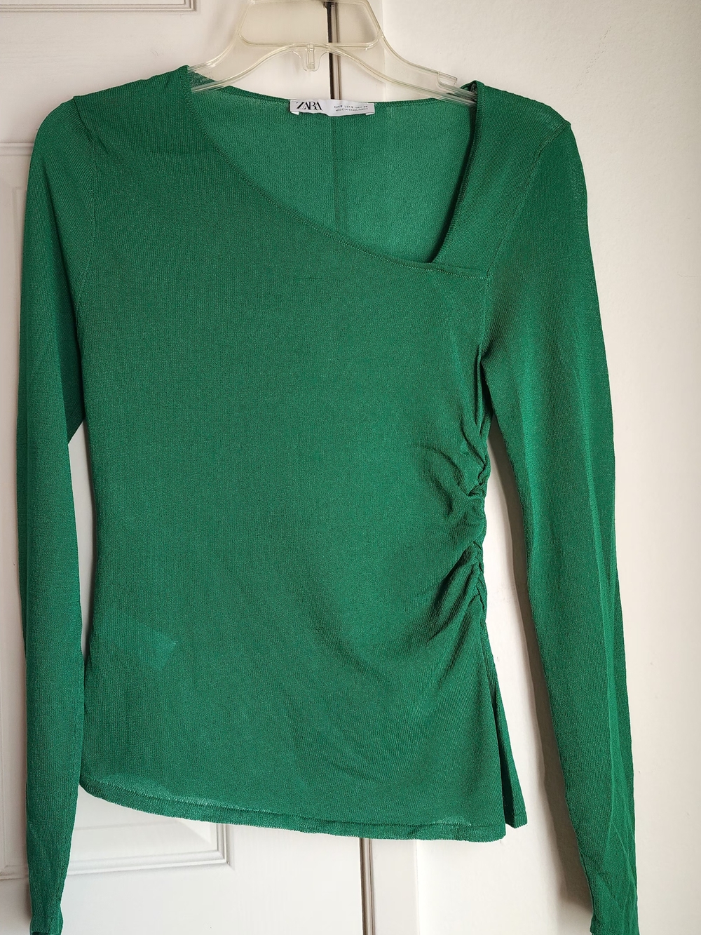Zara Emerald Green Asymmetrical Ruched Long Sleeve Top